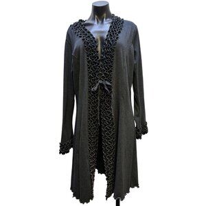 NWT Laura H Hlavac Gray Open Front Ruffled Edge Long Cardigan XL